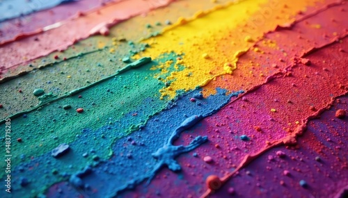 Vibrant rainbow colors painted on a textured surface Close-up view showing rich hues and brushstrokes , illustration, design