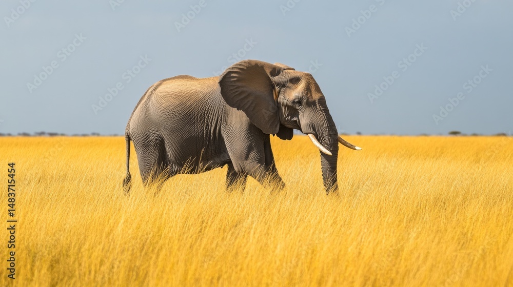 Obraz premium Solitary elephant walking slowly across the savanna wildlife photography natural environment scenic viewpoint majestic concept for seo impact