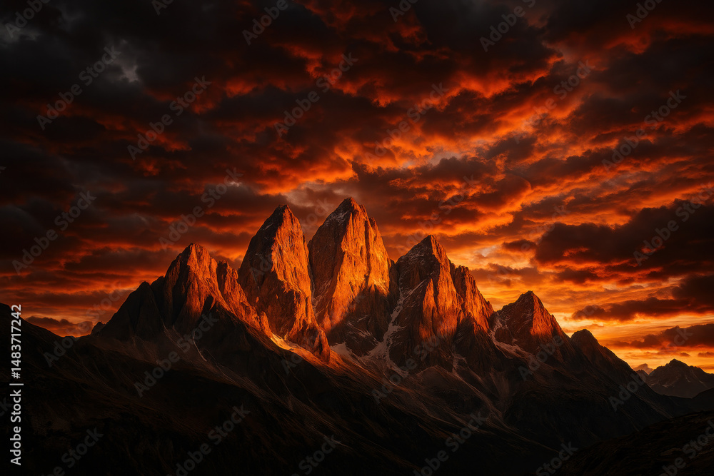 Fototapeta premium Torres volcano glowing at sunset.