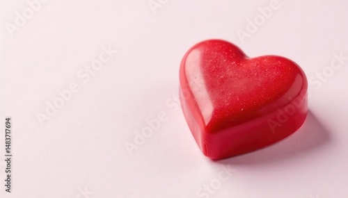 Close-up of a single red heart-shaped Valentine's Day candy on a white background , romantic candy, confectionery