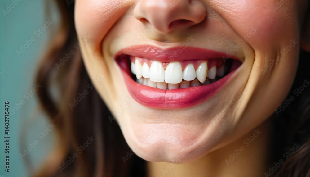 Obraz premium Close-up, vibrant smile, showing aligned teeth, smile, dental hygiene products