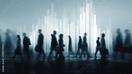 Blurred figures walking in a city with abstract light streaks in background.