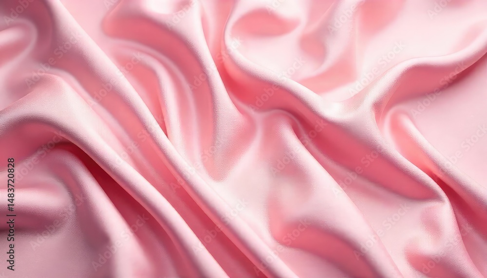 Obraz premium Luxurious blush pink satin sheets, crumpled texture, pastel, premium bedding