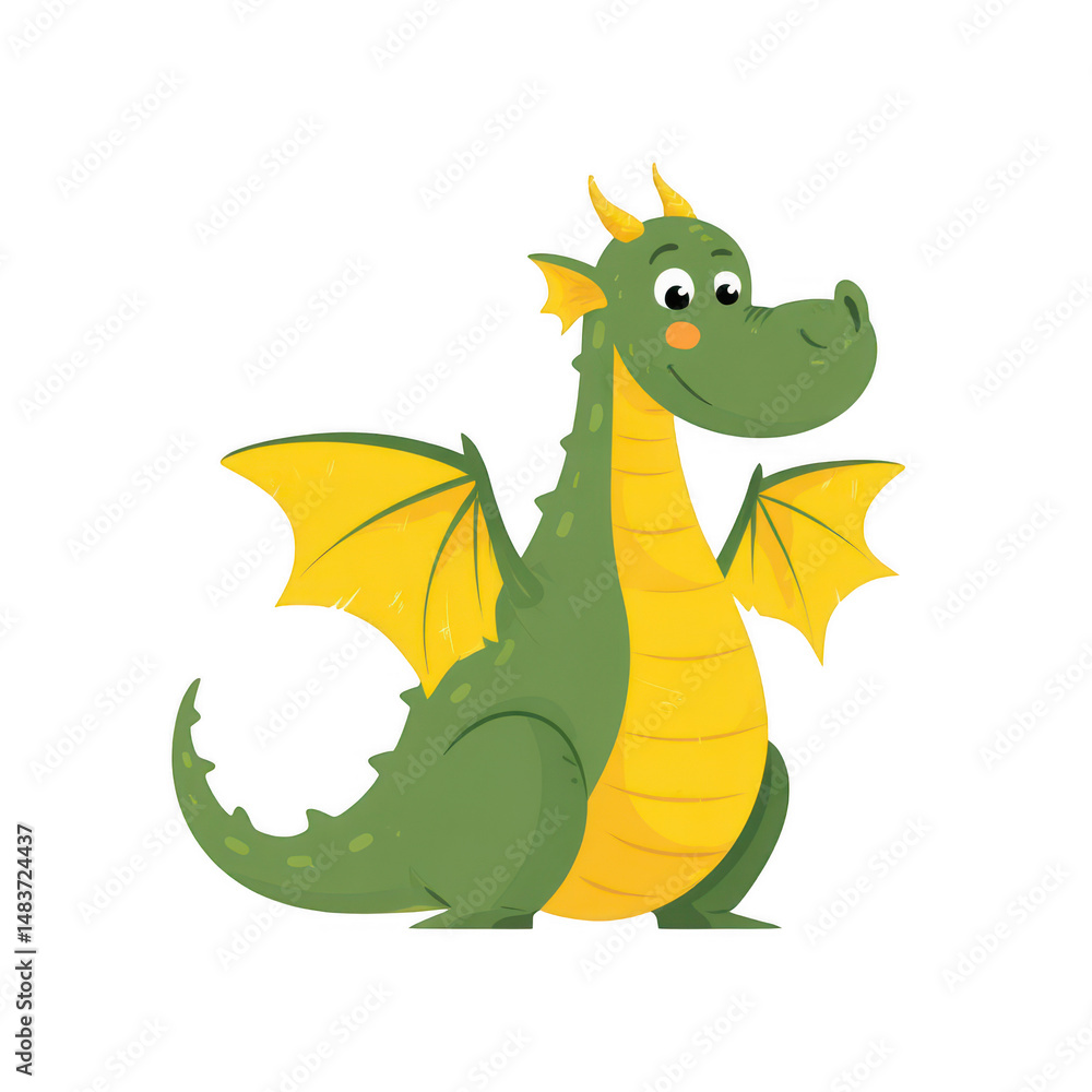 Obraz premium Cute cartoon dragon vector illustration on a white background, png, transparent