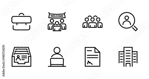 Hiring Process Line Icons. Recruitment, Job Application, Interview, Candidate Selection Vector Set