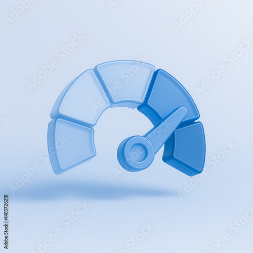 3D Speedometer Icon – Blue Performance Meter for Analytics and Optimization