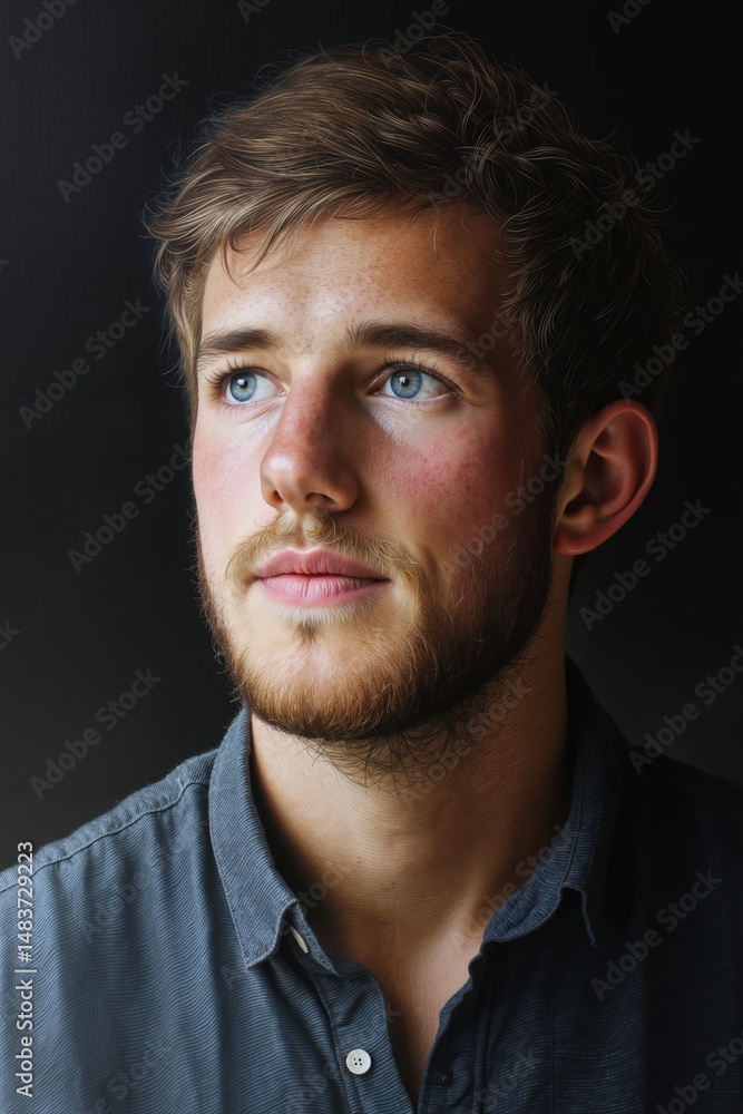 Obraz premium A man with a beard and blue eyes looking at the camera