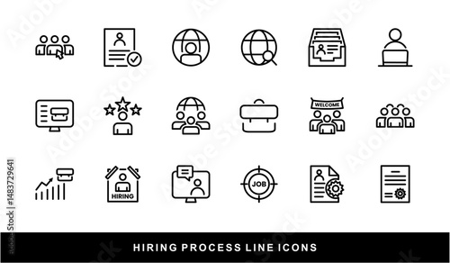Hiring Process Line Icons. Recruitment, Job Application, Interview, Candidate Selection Vector Set