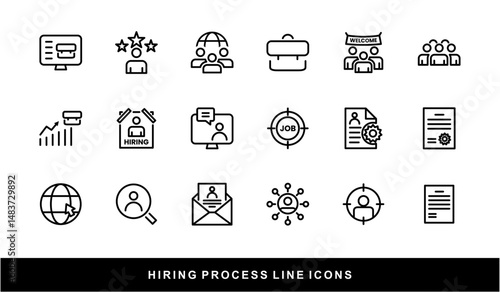 Hiring Process Line Icons. Recruitment, Job Application, Interview, Candidate Selection Vector Set