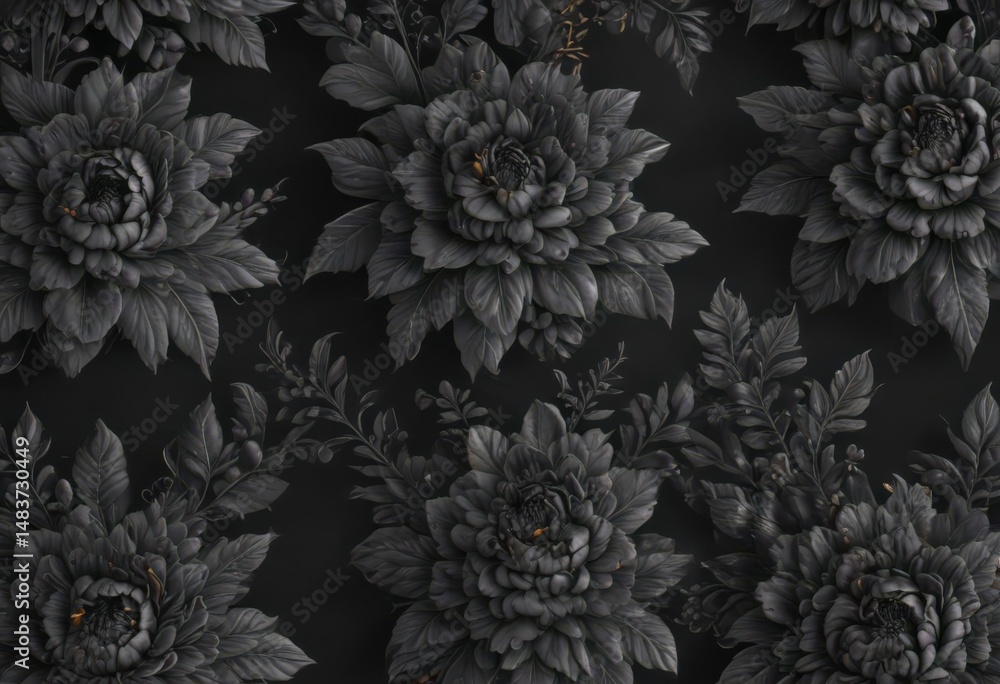 custom made wallpaper toronto digitalDark charcoal floral seamless pattern, intricate flower details , wallpaper, repeat