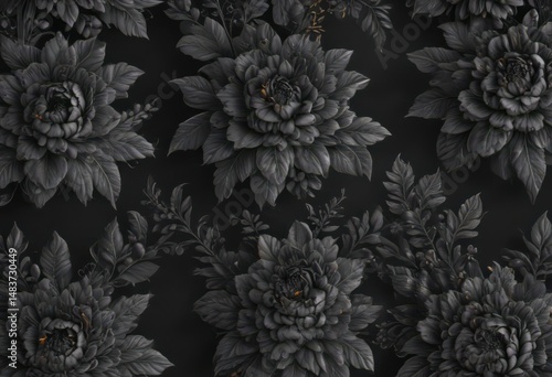 Wallpaper Mural Dark charcoal floral seamless pattern, intricate flower details , wallpaper, repeat Torontodigital.ca