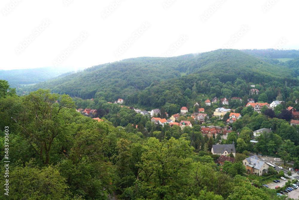 Naklejka premium Aussicht vom Schloss Wernigerode auf die Stadt, Natur, Himmel, Reisen, Harz 