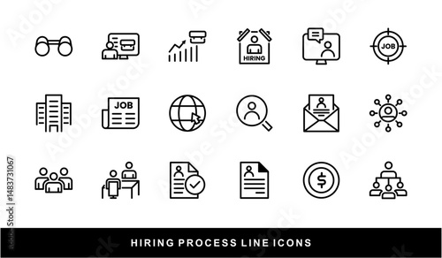 Hiring Process Line Icons. Recruitment, Job Application, Interview, Candidate Selection Vector Set