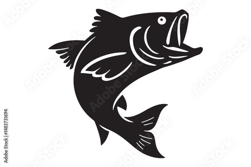 Fishing-Themed Bass Silhouette Illustration Isolated on White Background