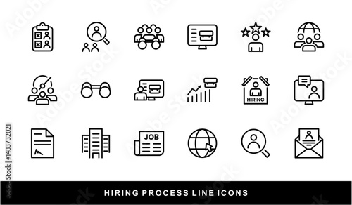 Hiring Process Line Icons. Recruitment, Job Application, Interview, Candidate Selection Vector Set