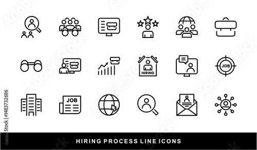 Hiring Process Line Icons. Recruitment, Job Application, Interview, Candidate Selection Vector Set