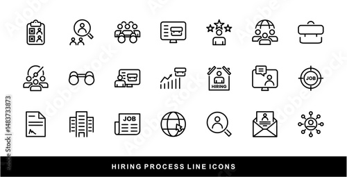 Hiring Process Line Icons. Recruitment, Job Application, Interview, Candidate Selection Vector Set