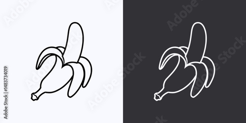 Peeled Banana Icon – Vector Outline – Black and White Preview