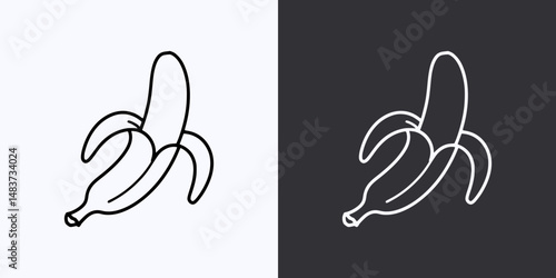Peeled Banana Icon – Vector Outline – Black and White Preview