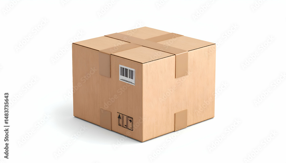 Isolated cardboard box sealed with tape, product delivery and package concept Isolated cardboard box sealed with tape, product delivery and package concept