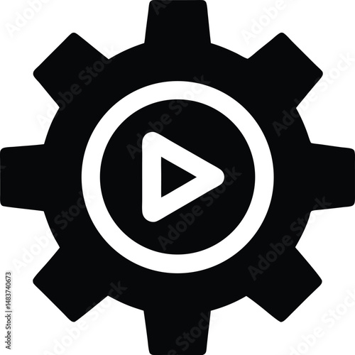 Gear Play Button Icon Vector Illustration