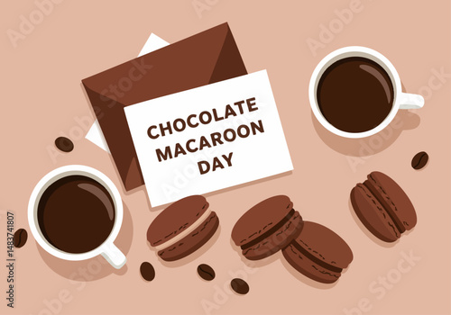 A delicious chocolate macaron day scene with coffee.  Perfect for food, dessert, or lifestyle imagery.  Bright, inviting, and commercially appealing.
