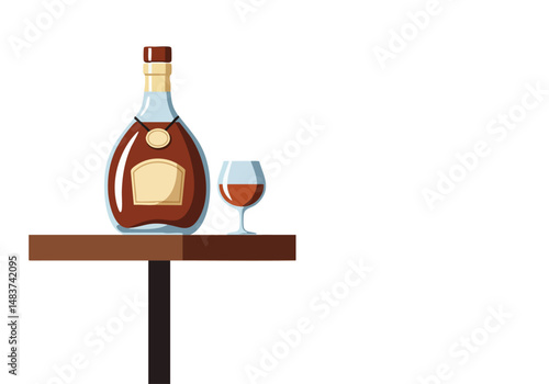 A stylish illustration showcases a bottle of cognac and a glass, celebrating Cognac Day 2025. A modern, flat design with a muted color palette creates a sophisticated and appealing visual.