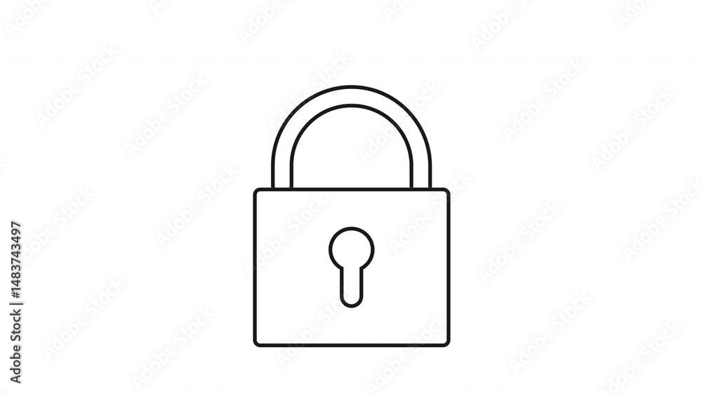 Animated minimal icon overlay of an open padlock on white background. Symbol of access, unlock permission, privacy control or digital security. Concept: unlock access. Animated minimal icon overlay of an open padlock on white background. Symbol of access, unlock permission, privacy control or digital security. Concept: unlock access.