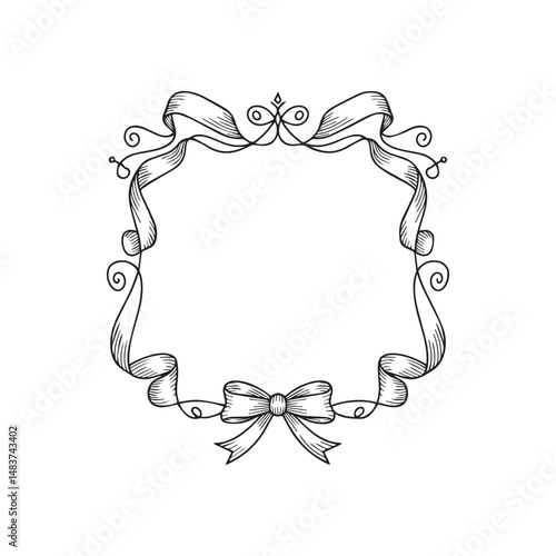 Handdrawn Ribbon  Frame Line Art Vector 
