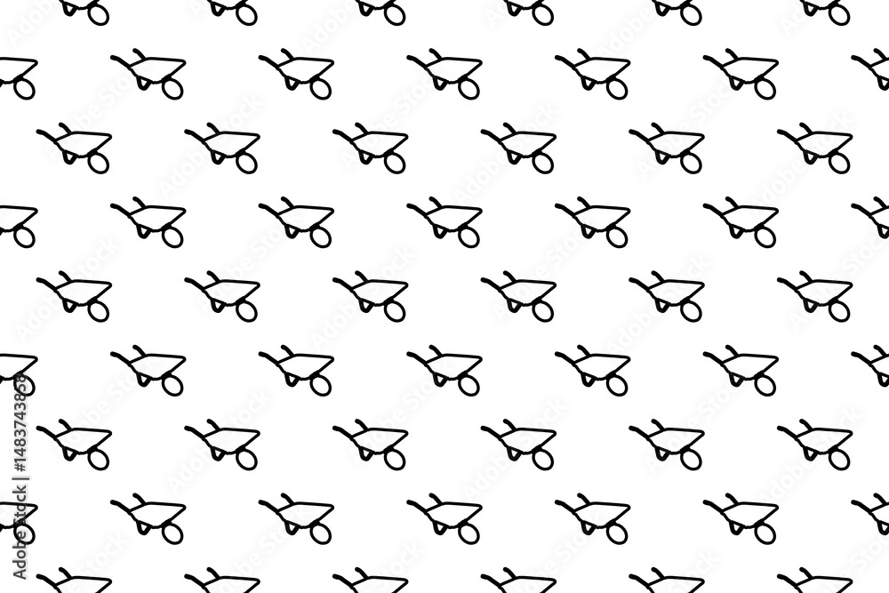 Obraz premium Seamless pattern completely filled with outlines of garden carts. Elements are evenly spaced. Illustration on transparent background