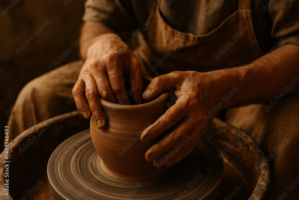 Man making a pot on a potter's wheel. Man making a pot on a potter's wheel.