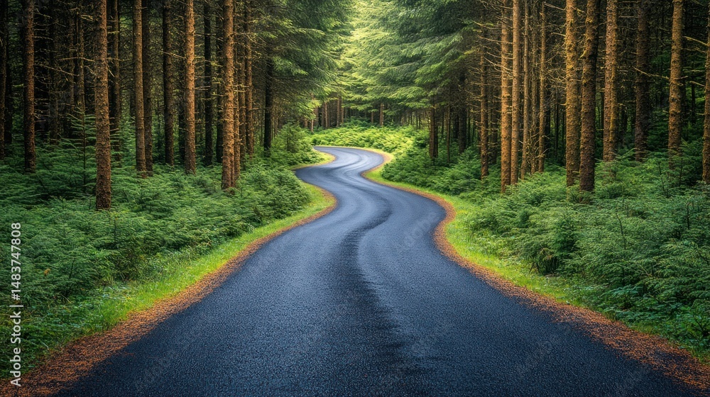 Fototapeta premium Winding road through lush forest