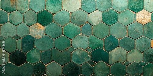 Abstract green turquoise geometric moroccan marrakech tiles wallpaper texture background banner pattern -Vintage retro concrete stone ceramic cement tiles wall (Generative