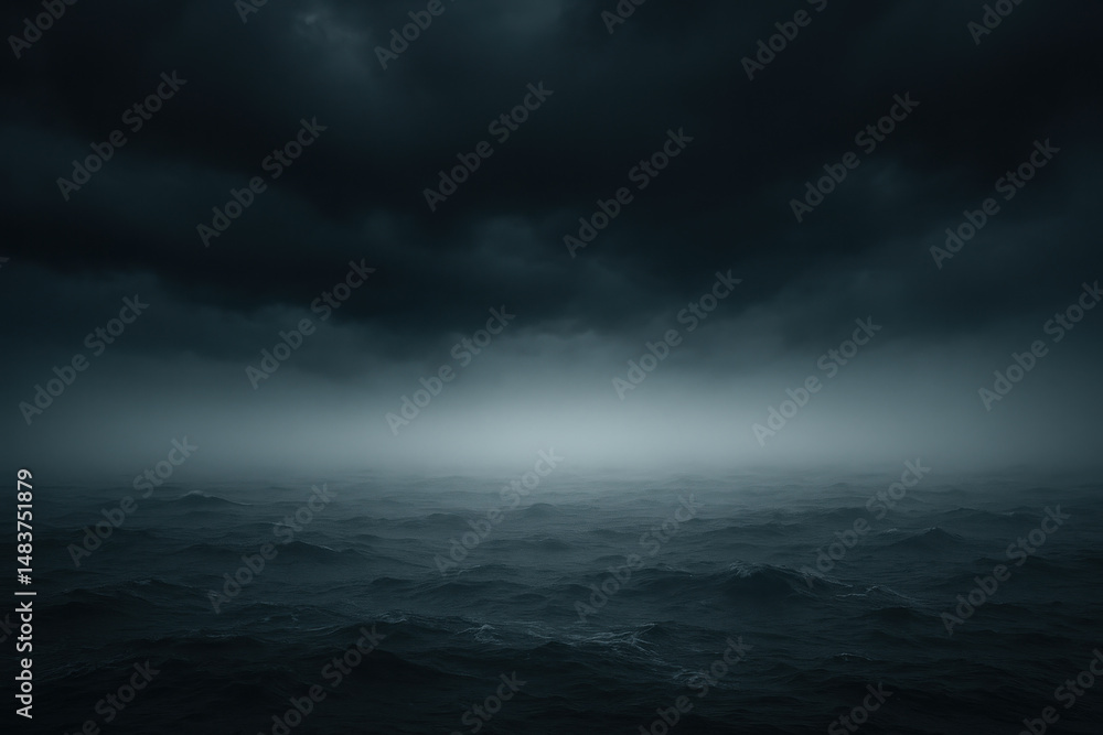 Dark ocean with dark clouds, lone sailboat battling the rough waters. Dark ocean with dark clouds, lone sailboat battling the rough waters.