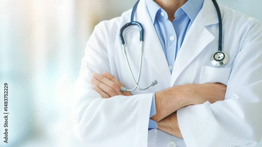 Doctor in White Coat Standing with Arms Crossed Doctor in White Coat Standing with Arms Crossed