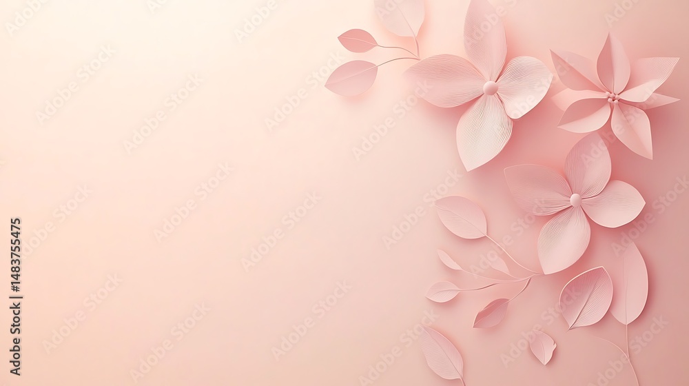 Delicate paper flowers on soft pink background Delicate paper flowers on soft pink background