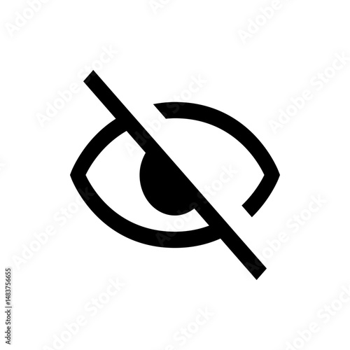 A black and white graphic of an eye with a line through it representing hidden or restricted visibility