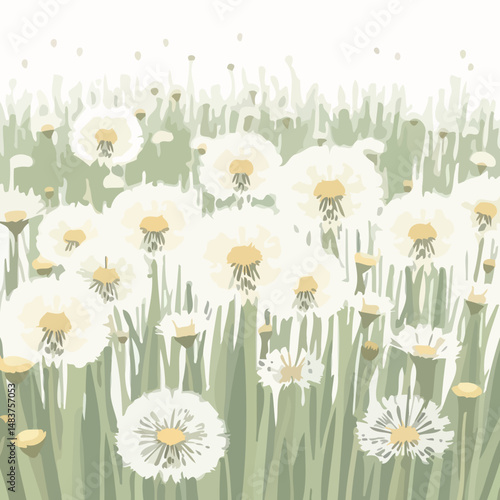 Whispering Dandelions: Softly illuminated, a whimsical meadow dances with a field of delicate dandelion blooms, evoking a sense of dreamlike reverie and gentle peace.