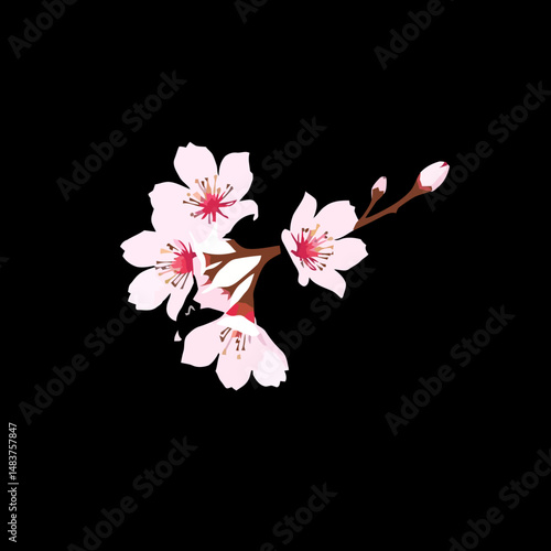Cherry Blossom Delight: A delicate branch of cherry blossoms, their soft pink petals and vibrant red centers contrasting against the serene backdrop, evoking feelings of spring and renewal.