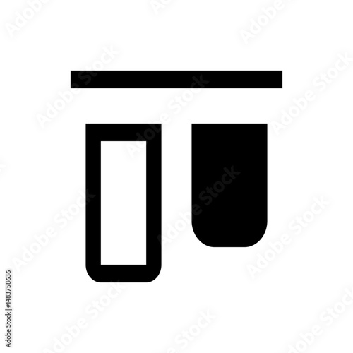 Illustration of a horizontal bar above a hollow rectangle and a filled rectangle with rounded bottom edges