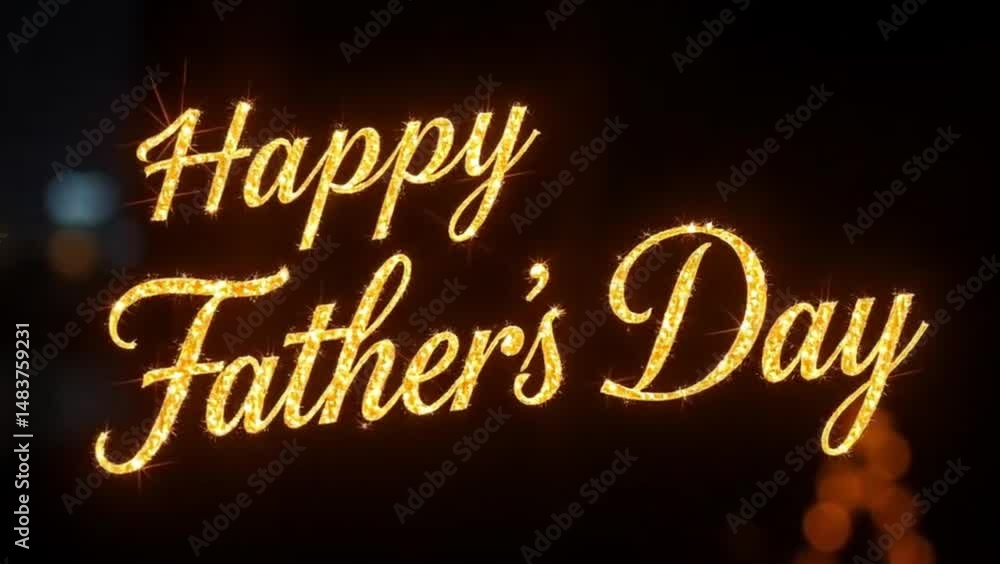 Happy Father's Day greeting with lighting text lettering on a dark background