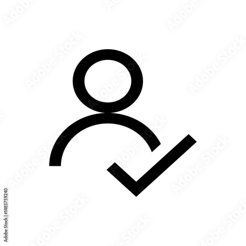 Black outline of a person icon with a check mark indicating approval and confirmation of the profile