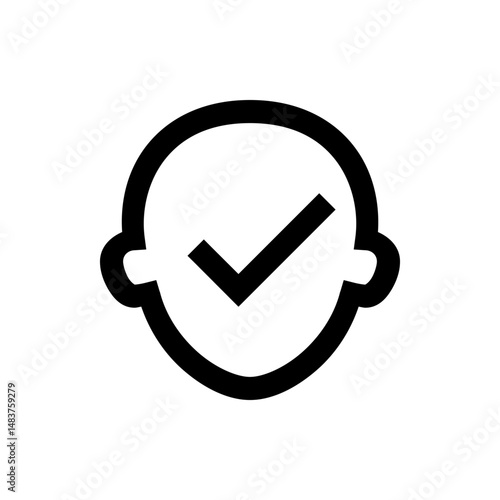 Outline of a head with ears and a check mark inside the head indicating approval or completion symbol
