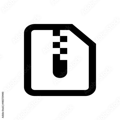 Illustration of a document with a zipper running down the middle in black and white simple design style