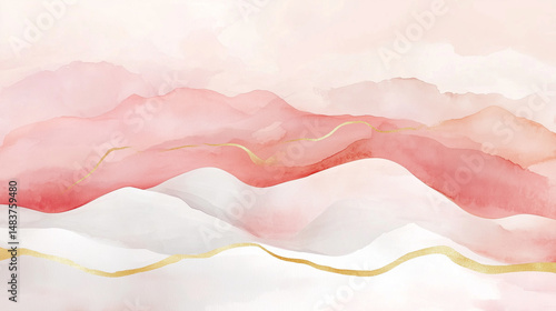 Abstract Background in Light Pink and White with Golden Lines
