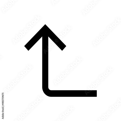 Black arrow pointing up and to the right forming an l shape on a white background in simple graphic style