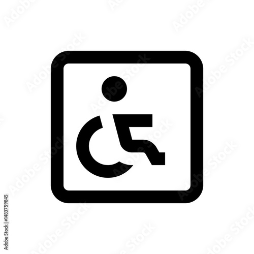 Illustration of a black and white handicap symbol inside a rounded square with a simple design style