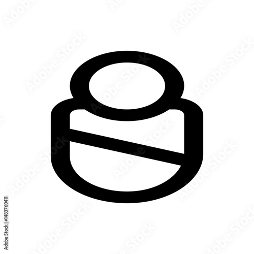 Simple black and white outline of a baby swaddled with a diagonal line across the blanket design element