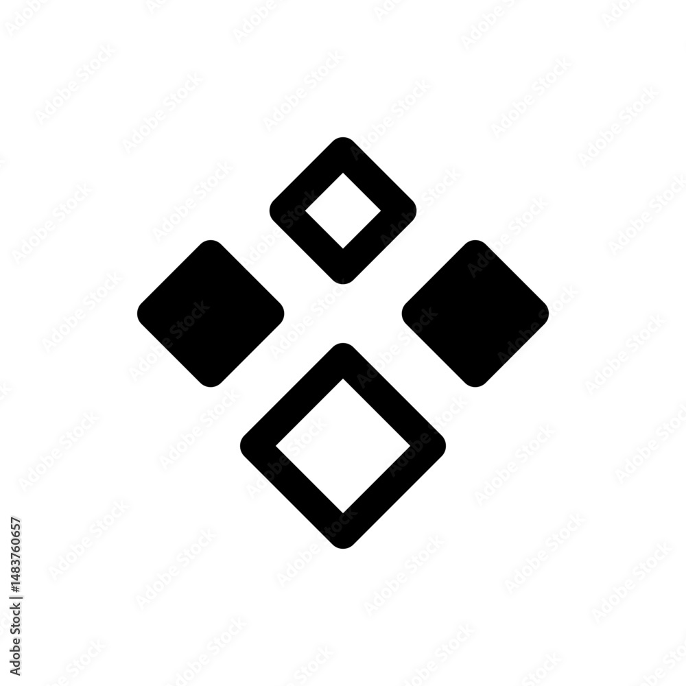 Illustration of four diamond shapes arranged in a symmetrical pattern with black and white fill design Illustration of four diamond shapes arranged in a symmetrical pattern with black and white fill design