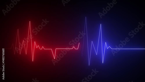 Glowing Neon heartbeat line animation on black background. Cardiogram, neon heart pulse looping animation. Electrocardiogram shows heart beat lines.
